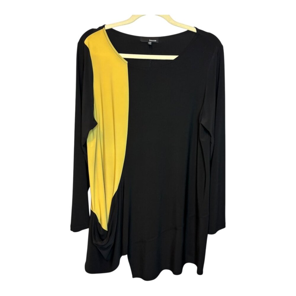 Sun Kim‎ Blouse Women's Size XL Color Block Office Business Yellow Gold Black